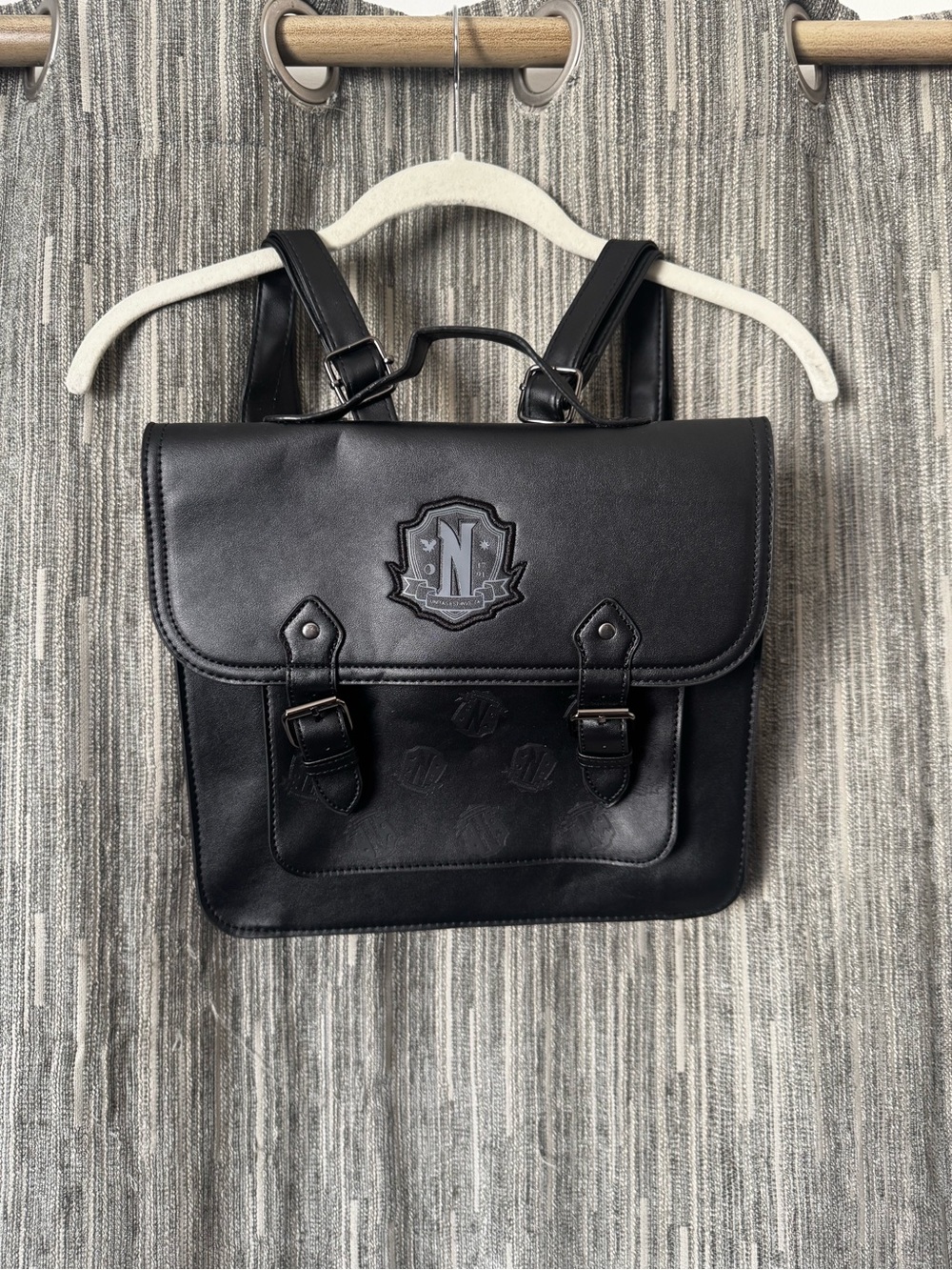 Spencer's Wednesday Addams Nevermore Black Leatherette Crest Backpack